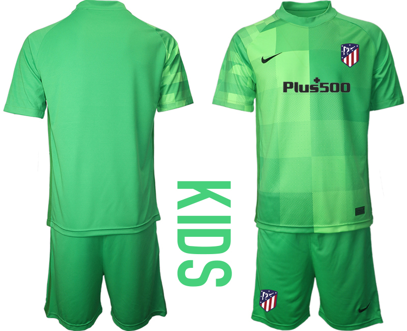 Cheap Youth 2021-2022 Club Atletico Madrid green goalkeeper blank Soccer Jersey